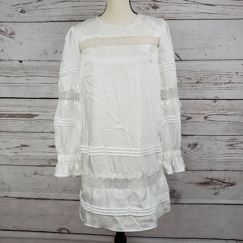 NWT Endless Rose sleeved lace detail white dress